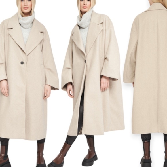 Zara Jackets & Blazers - Zara Tan Long Pea Coat Oversized One Button Neutral XS